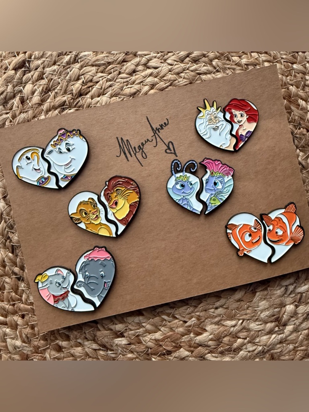 Disney Inspired Heart-Shaped Enamel Parent & Child Pin Set of 12 Lion King Nemo